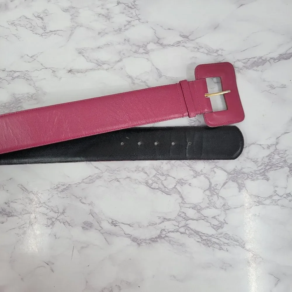 Vintage Wide Oversized Fuchsia Leather Belt for Women